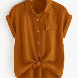 Burnt Orange Womens Plus size button down Top
